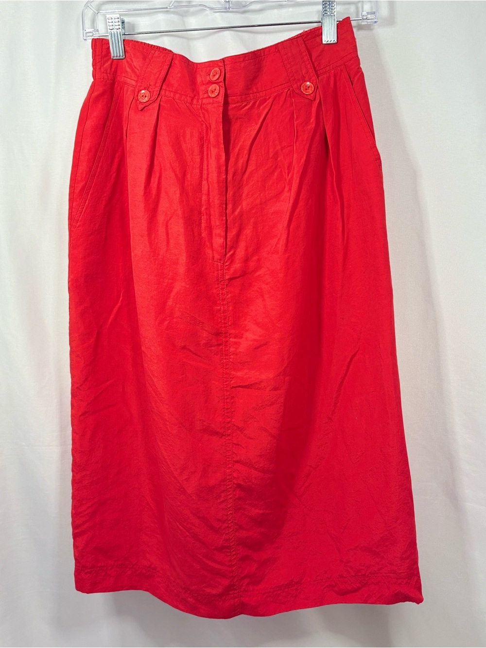 Vintage SK & Company Classic High-Waist Red Midi Skirt 100% Silk Size Medium